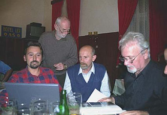 Setkání večer v hotelu Lev, zleva: F. Svoboda, M. Kledzik, F. Mikule a J. Dietl